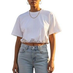 Vigoss White Short Sleeve Cropped‎ Blouson Top Women's Size M